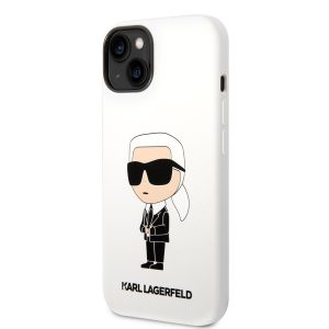 HUSĂ! - Husă din spate lichidă pentru Apple iPhone 14 Plus KARL LAGERFELD KLHCP14MSNIKBCH - albă
