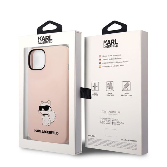 Husă din spate lichidă Apple iPhone 14 Plus KARL LAGERFELD KLHCP14MSNCHBCP - roz