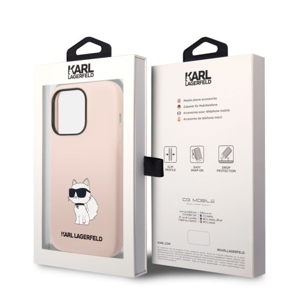 Husă din spate lichidă Apple iPhone 14 Pro Max KARL LAGERFELD KLHCP14XSNCHBCP - roz