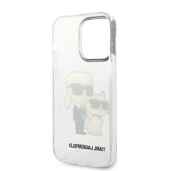 Husă din spate cu sclipici pentru Apple iPhone 14 Pro Max KARL LAGERFELD KLHCP14XHNKCTGT - transparentă