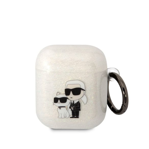 Suport TPU cu sclipici pentru Apple Airpods 1/2 KARL LAGERFELD KLA2HNKCTGT - transparent