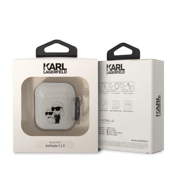 Suport TPU cu sclipici pentru Apple Airpods 1/2 KARL LAGERFELD KLA2HNKCTGT - transparent
