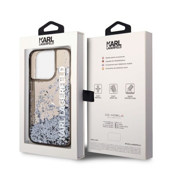 Husă din TPU cu sclipici lichid pentru Apple iPhone 14 Pro Max KARL LAGERFELD KLHCP14XLCKVK - neagră