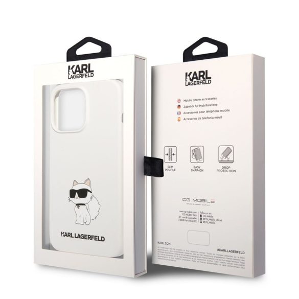 Husă din spate lichidă Apple iPhone 13 Pro KARL LAGERFELD KLHCP13LSNCHBCH - albă