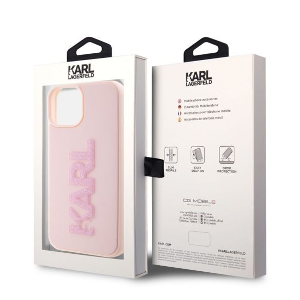 Husă din spate cu sclipici pentru Apple iPhone 15 KARL LAGERFELD KLHCP15S3DMBKCP - roz