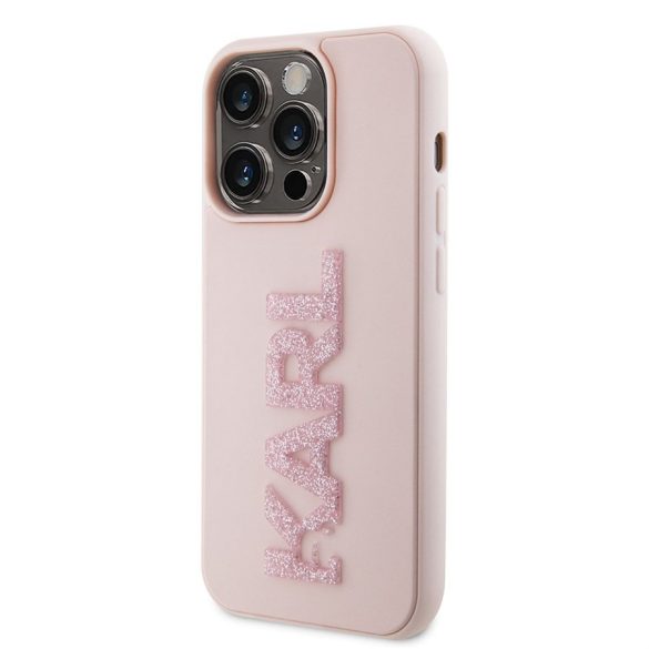 Husă din spate cu sclipici pentru Apple iPhone 15 Pro KARL LAGERFELD KLHCP15L3DMBKCP - roz
