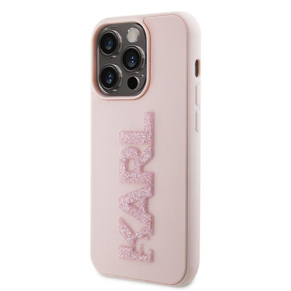 Husă din spate cu sclipici pentru Apple iPhone 15 Pro KARL LAGERFELD KLHCP15L3DMBKCP - roz