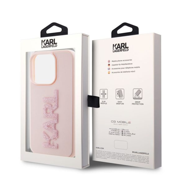 Husă din spate cu sclipici pentru Apple iPhone 15 Pro KARL LAGERFELD KLHCP15L3DMBKCP - roz