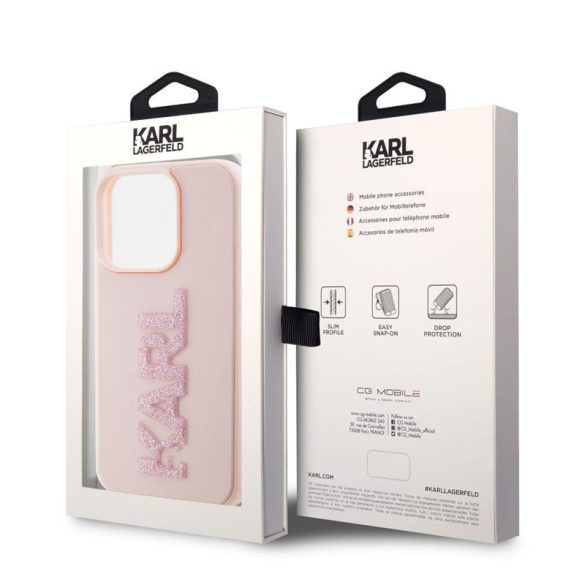 Husă din spate cu sclipici pentru Apple iPhone 15 Pro KARL LAGERFELD KLHCP15L3DMBKCP - roz