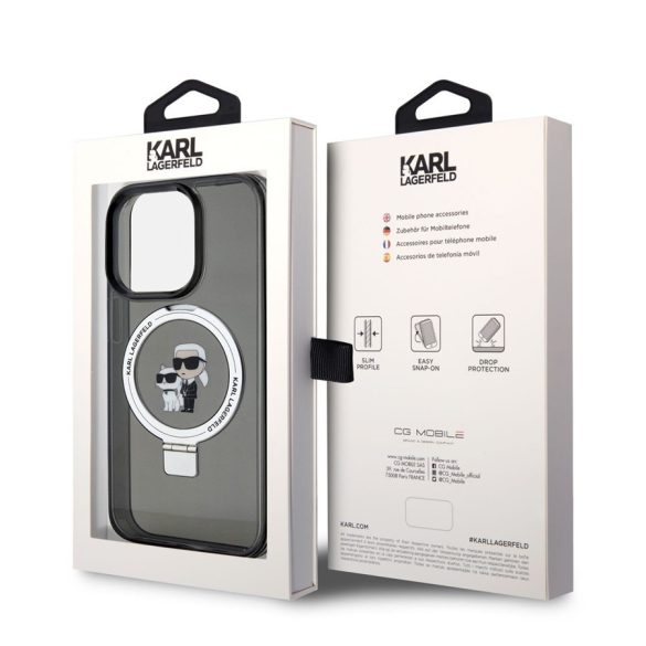 Husa din spate pentru Apple iPhone 15 KARL LAGERFELD KLHMP15SHMRSKCK MagSafe Ringstand - negru
