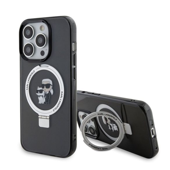 Husa din spate pentru Apple iPhone 15 Plus KARL LAGERFELD KLHMP15MHMRSKCK MagSafe Ringstand - negru