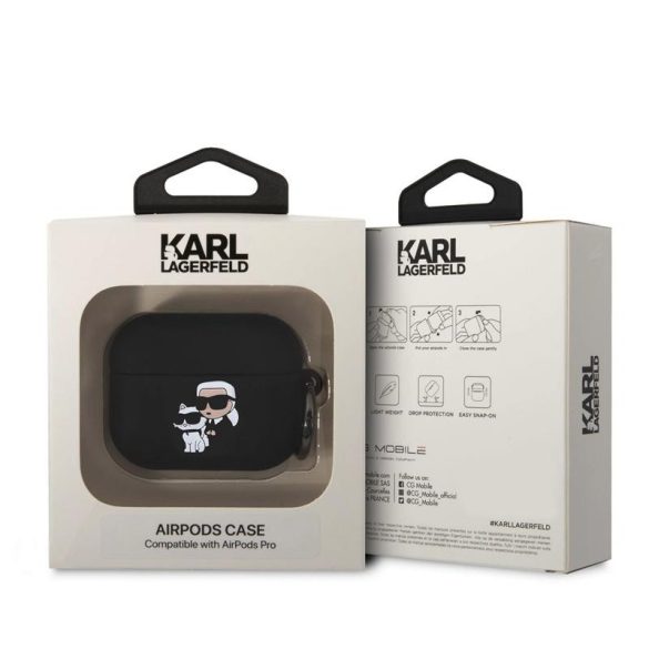 Suport Apple Airpods Pro KARL LAGERFELD KLAPRUNKC din silicon lichid - negru
