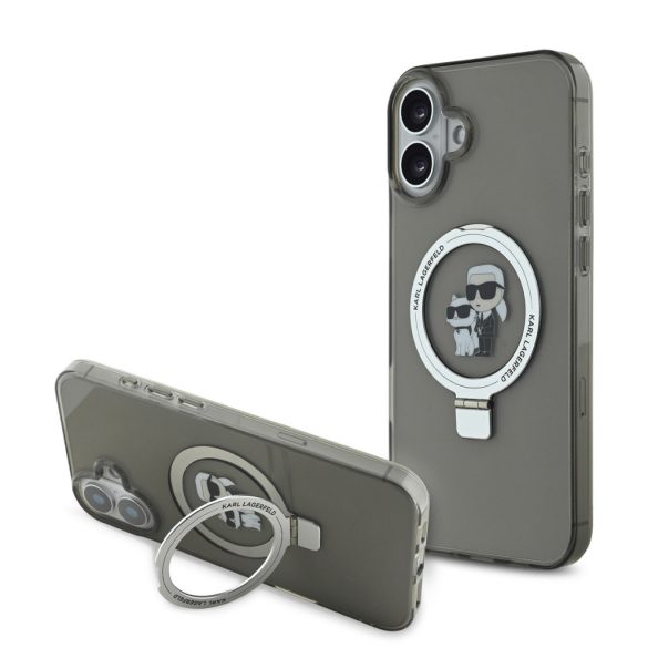 Apple iPhone 16 KARL LAGERFELD KLHMP16SHMRSKCK MagSafe Ring Stand Back Cover - Negru
