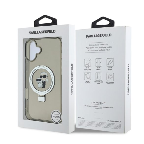 Apple iPhone 16 KARL LAGERFELD KLHMP16SHMRSKCK MagSafe Ring Stand Back Cover - Negru