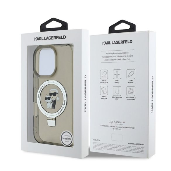 Apple iPhone 16 Pro KARL LAGERFELD KLHMP16XHMRSKCK MagSafe Ring Stand Back Cover - Negru