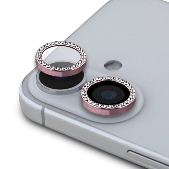 Apple iPhone 16/16 Plus Guess GUCL162SGGP Peliculă metalică de protecție pentru cameră 3D - Pink Pebbled