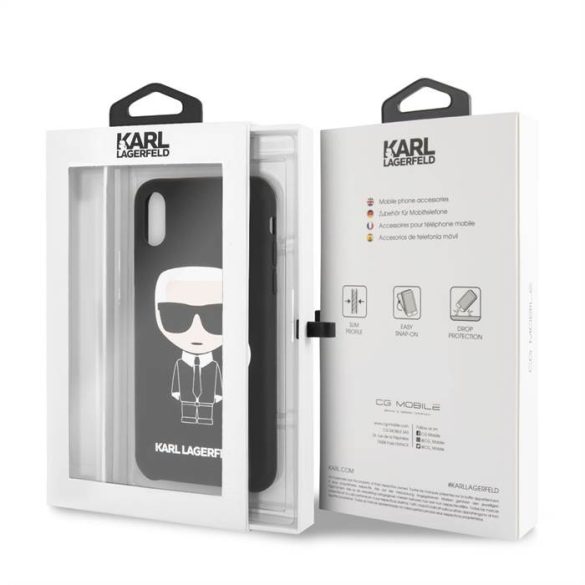 Husă din spate din silicon lichid pentru Apple iPhone XS Max KARL LAGERFELD KLHCI65SLFBKK - neagră