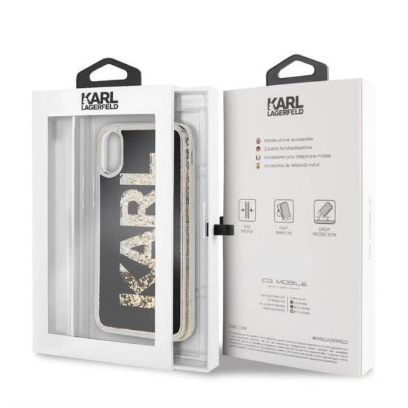 Husă din TPU cu sclipici lichide KARL LAGERFELD KLHCPXKAGBK Apple iPhone X/XS - neagră