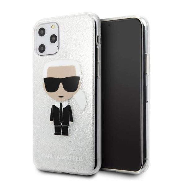 Husă din spate cu sclipici pentru Apple iPhone 11 Pro KARL LAGERFELD KLHCN58TPUTRIKSL - argintie