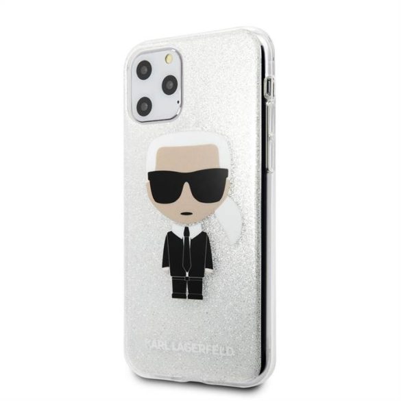 Husă din spate cu sclipici pentru Apple iPhone 11 Pro KARL LAGERFELD KLHCN58TPUTRIKSL - argintie