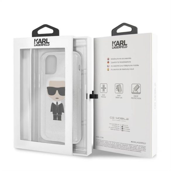 Husă din spate cu sclipici pentru Apple iPhone 11 Pro KARL LAGERFELD KLHCN58TPUTRIKSL - argintie