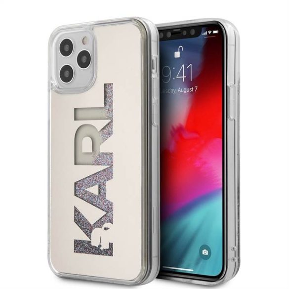 Husă din spate TPU cu sclipici lichid pentru Apple iPhone 12 Pro Max KARL LAGERFELD KLHCP12LKLMLGR - auriu