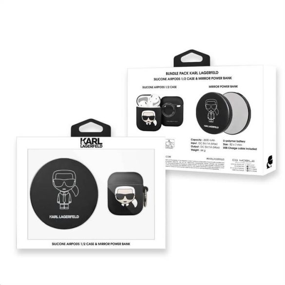 Apple Airpods 1/2 + Powebank KARL LAGERFELD KLBPPBOA2K Suport și încărcător din silicon lichid - negru