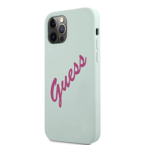 Husă din spate din silicon lichid pentru Apple iPhone 12/12 Pro GUESS GUHCP12MLSVSBF - Albastru deschis