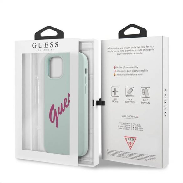 Husă din spate din silicon lichid pentru Apple iPhone 12/12 Pro GUESS GUHCP12MLSVSBF - Albastru deschis