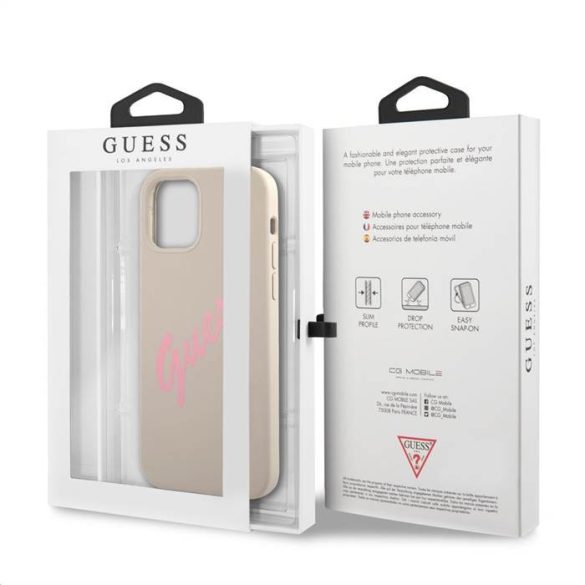 Husă din spate din silicon lichid pentru Apple iPhone 12 Pro Max GUESS GUHCP12MLSVSGP - gri deschis