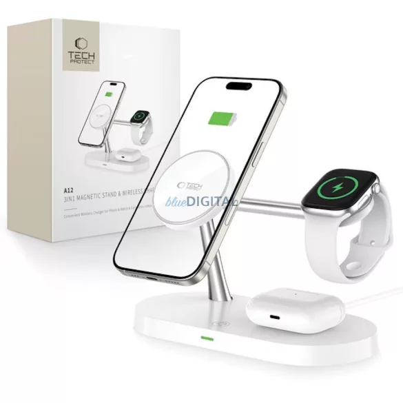 Încărcător de birou Tech-Protect A12 3in1 MagSafe - alb