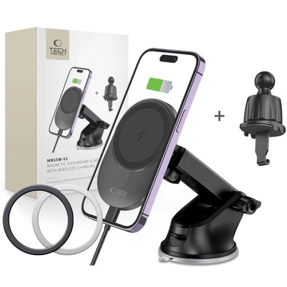 Tech-Protect MM15W-V1 2in1 Magsafe încărcător auto și suport - negru