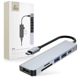 Tech-Protect V4 6in1 USB-C - USB-A 3.0 / USB-A 2.0 / USB-C / HDMI / micro SD / TF / SD Card Reader HUB Adapter - Graphite
