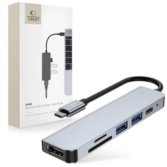 Tech-Protect V4 6in1 USB-C - USB-A 3.0 / USB-A 2.0 / USB-C / HDMI / micro SD / TF / SD Card Reader HUB Adapter - Graphite