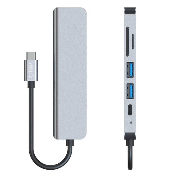 Tech-Protect V4 6in1 USB-C - USB-A 3.0 / USB-A 2.0 / USB-C / HDMI / micro SD / TF / SD Card Reader HUB Adapter - Graphite