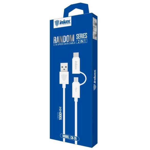 Cablu de date INKAX CK-35 2in1 USB Type-C+Micro USB 1M - Alb