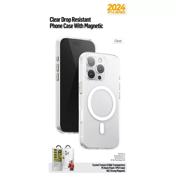 HUSĂ! - Apple iPhone 16 Pro TG Crystal Drop Magsafe Back Cover - Transparent