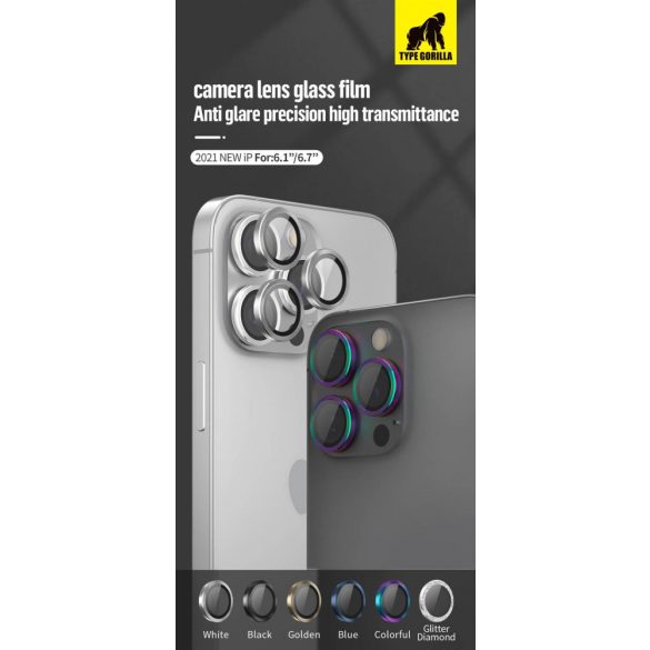 Film de protecție din sticlă pentru cameră 3D pentru Apple iPhone 13 Pro/13 Pro Max TG Armor - argintiu
