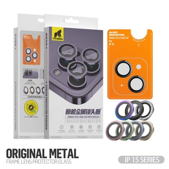 Apple iPhone 15 Pro/15 Pro Max/16 Pro/16 Pro Max TG Film de sticlă protector pentru cameră 3D original din metal - transparent