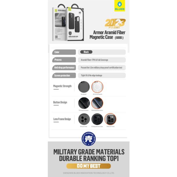 HUSĂ! - Apple iPhone 14 Pro Blueo Armor Aramid Fiber (600D) Magsafe Husă spate - Negru