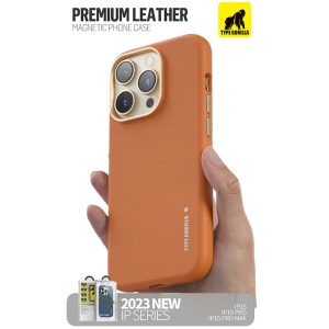Apple iPhone 15 TG Premium piele Magsafe Back Cover - Orange