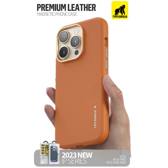 Apple iPhone 15 TG Premium piele Magsafe Back Cover - Orange