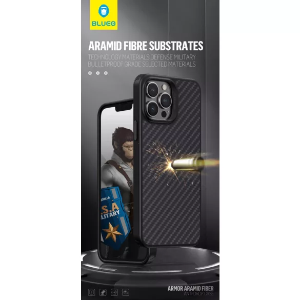HUSĂ! - Husă din Fibră Aramidă Samsung S23 Ultra Blueo Armor - Negru
