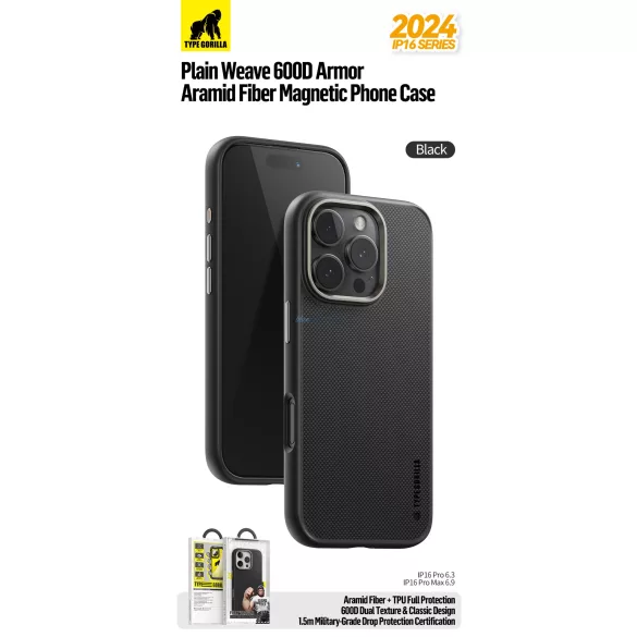 HUSĂ! - Apple iPhone 17 Air TG Aramid Fiber (600D) Magsafe Back Cover - Negru