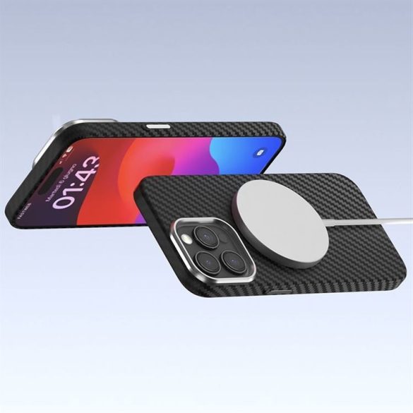 Apple iPhone 15 Plus Devia Carbon Fiber Magsafe Ultra Slim Husă - Negru