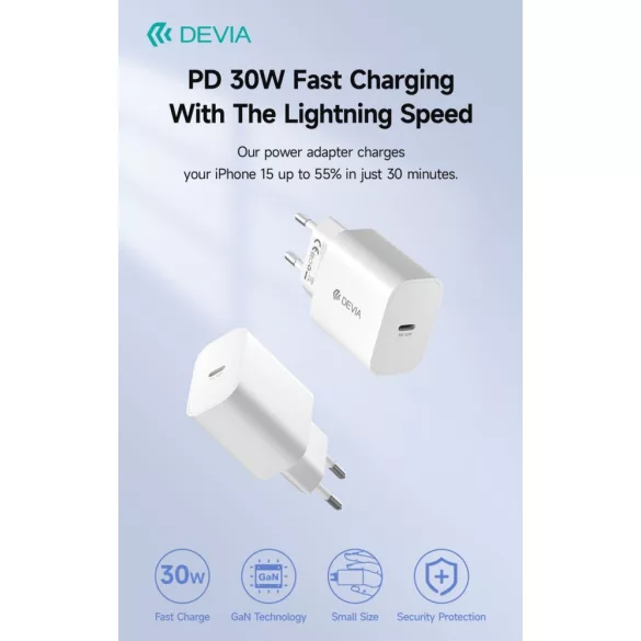 Încărcător de rețea Devia RCE-3005CL Smart PD 30W GaN - Alb