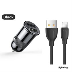   Joyroom C-A06 3.1A 2xUSB Încărcător auto + cablu de date Lightning 1M - Negru