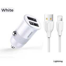   Încărcător auto Joyroom C-A06 3.1A 2xUSB + cablu de date Lightning 1M - alb