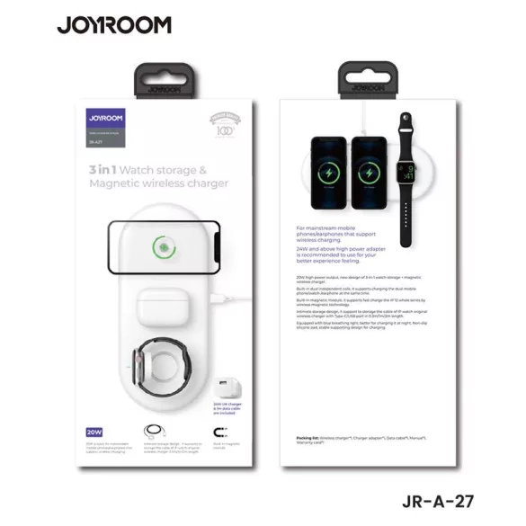 JOYROOM JR-A27 3in1 20W Incarcator Wireless Incarcator de birou - Alb
