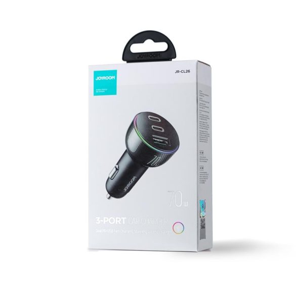 Încărcător auto Joyroom JR-CL26 2xPD+QC 3.0 70W RGB LED - negru